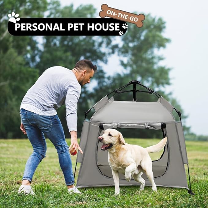 Outdoor Waterproof Pet Automatic Camping Tent, Pop up Cave Bed for Indoor Cats and Small Dogs, Portable Cat House Dog House, Grey.