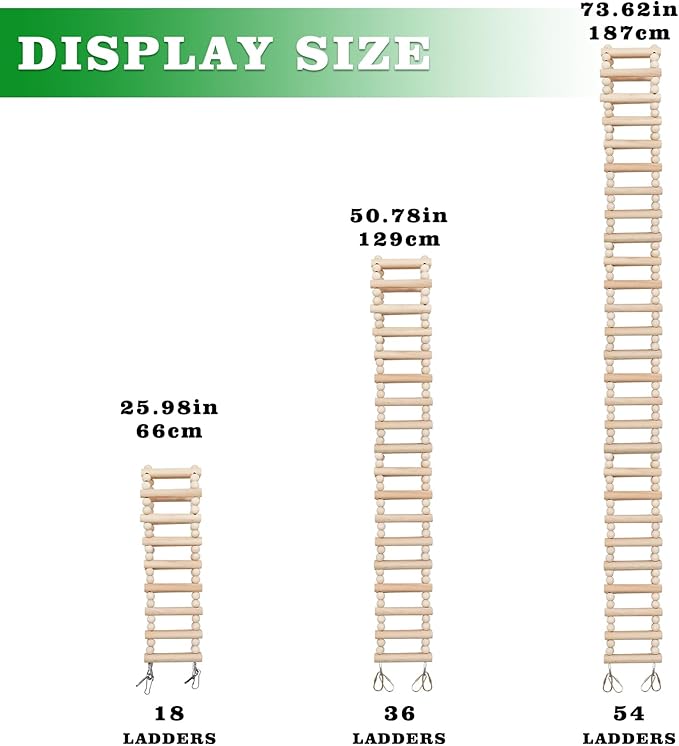 Rat Ladder Bridge Toy, Rat Climbing Toys, Natural Wooden Hamster Ladder Bridge Toy, Cage Accessories for Bird Parrot Cockatiel Sugar Gliders - 54 Steps - 74.6 x 3.14 Inch