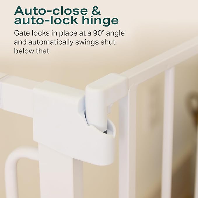 Cumbor 36" Extra Tall Baby Gate for Stairs, 29.7-57" Extra Wide Dog Gate for Doorways Hallways, Pressure Mounted Child Gate for Wide Opening, Auto Close Personal Safety for Babies and Pets, White