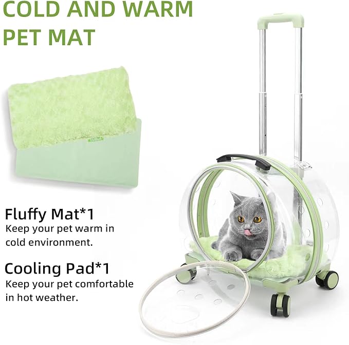 Transparent & Fully Breathable Hard cat Carrier with Rolling Wheels for Dogs, Cats, Multiple Carrying Options, Perfect for Traveling/Taking a Walk