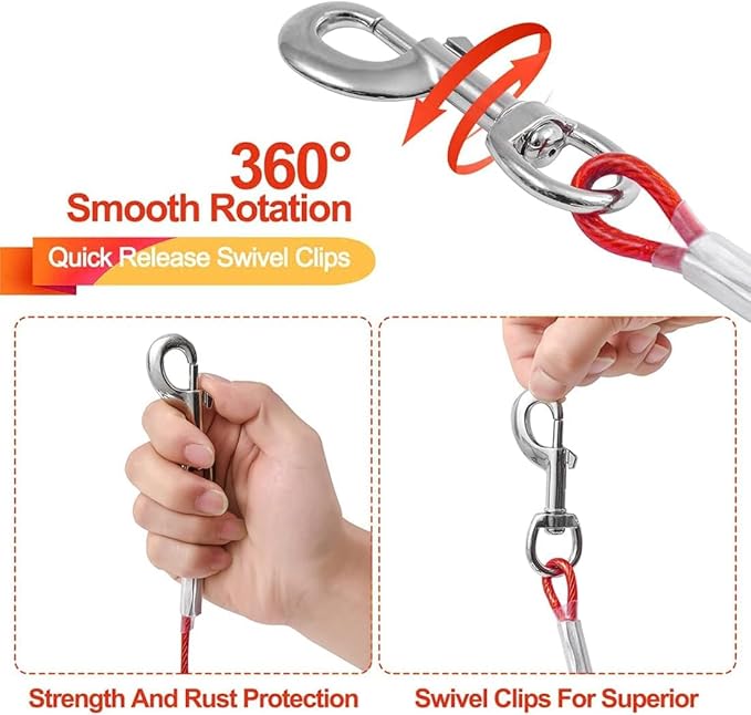 Tie Out Cable for Dogs,30FT Dog Leads,Heavy Duty Tie Out Cable for Large Dogs Up to 125lbs,Durable Dog Runner Tether Line for Outdoor,Yard