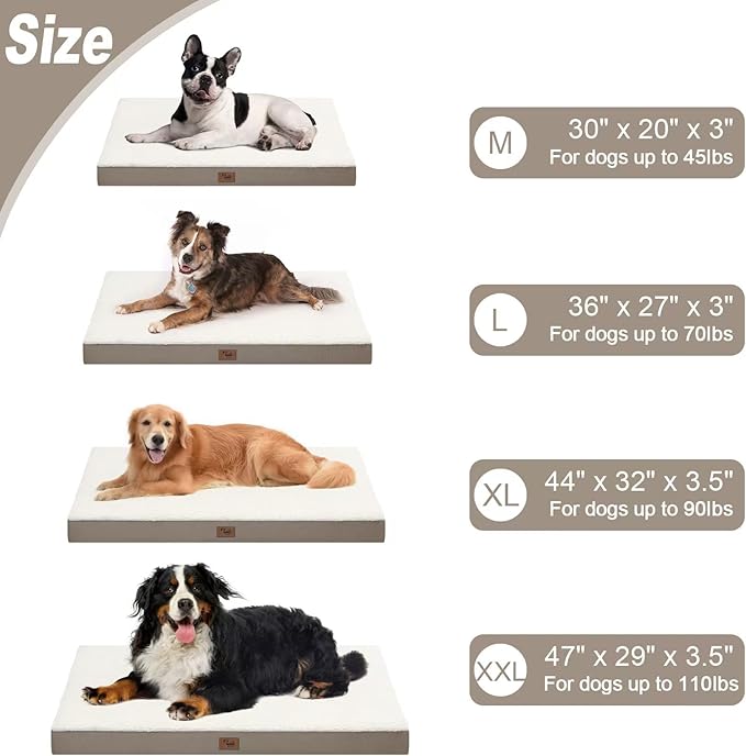 Orthopedic Dog Bed for Extra Large Dogs, XL Waterproof Pet Bed for Large Sized Dog, Egg Crate Foam Pet Bed with Removable Washable Oxford Cooling Cover, Khaki White