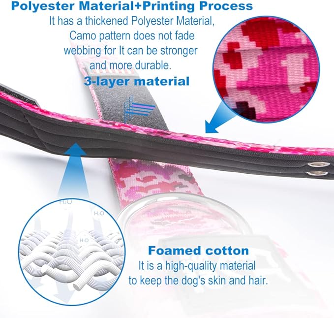 TSPRO Tactical Dog Collar 1.5 Inch Wide Thick Dog Collars with Heavy Duty Metal Buckle, Durable, Strong, Adjustable for Medium to Large Dogs (Camo Blue M)