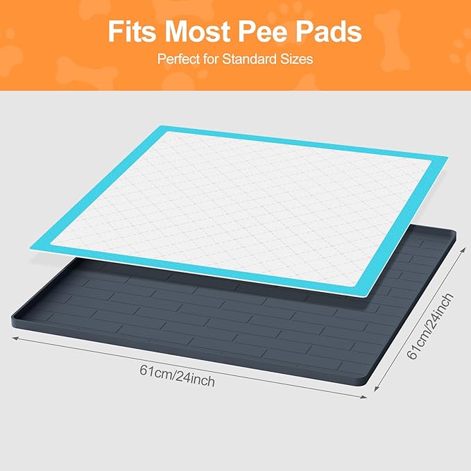 Pee Pad Tray Holder for Dogs,Non-Slip Silicone Dog Puppy Pad Holder,24 x 24 Square Puppy Potty Training Pads,No Spill Raised Lip High Edge,Portable, Leak-Proof Mat Trays for Indoor Floor Protection