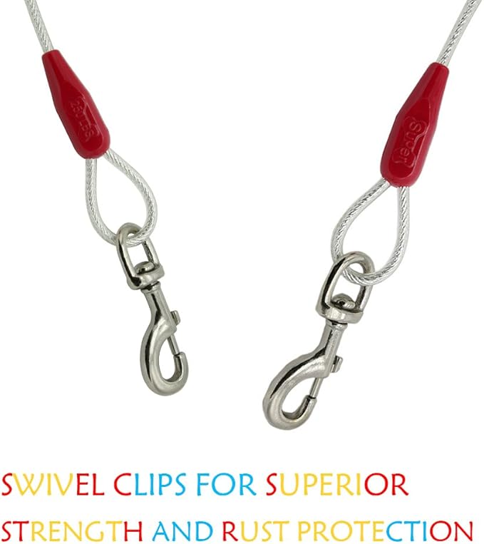 Petest 25ft Reflective Tie-Out Cable for Super Dogs Up to 250 Pounds