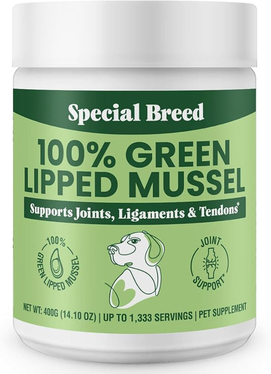 Special Breed Green Lipped Mussel Powder for Dogs & Cats - 100% New Zealand Green Lipped Mussels - Natural Hip & Joint Supplement for Joints, Tendons, Ligaments, Muscles - 400 Grams - 1,333 Servings