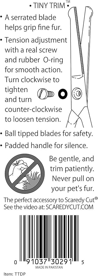 Tiny Trim 4.5" Ball-Tipped Scissor for Dog, Cat and all Pet Grooming - Ear, Nose, Face & Paw - Scaredy Cut's small Safety Scissor