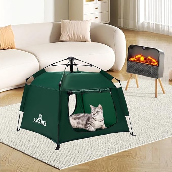 Outdoor Waterproof Pet Automatic Camping Tent, Pop up Cave Bed for Indoor Cats and Small Dogs, Portable Cat House Dog House, Army Green.