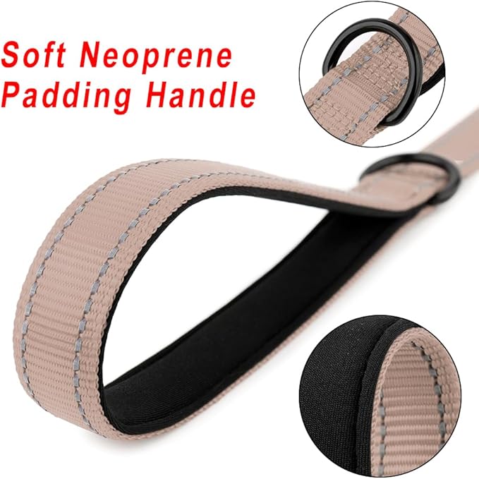 PLUTUS PET Short Training Dog Leash with Padded Handle for Medium Large Dogs,18 Inch Heavy Duty Strong Traffic Leash with Carabiner Clip for Climbing Walking or Guiding Blind(18”，Beige)