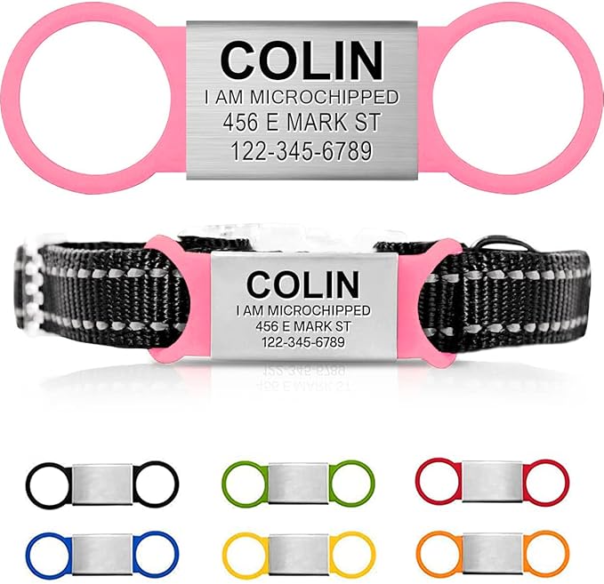 Personalized Dog Name Tag - No Noise - Engraved & Slide On - Custom Collar Tags for Small, Medium, Large Dogs & Cats