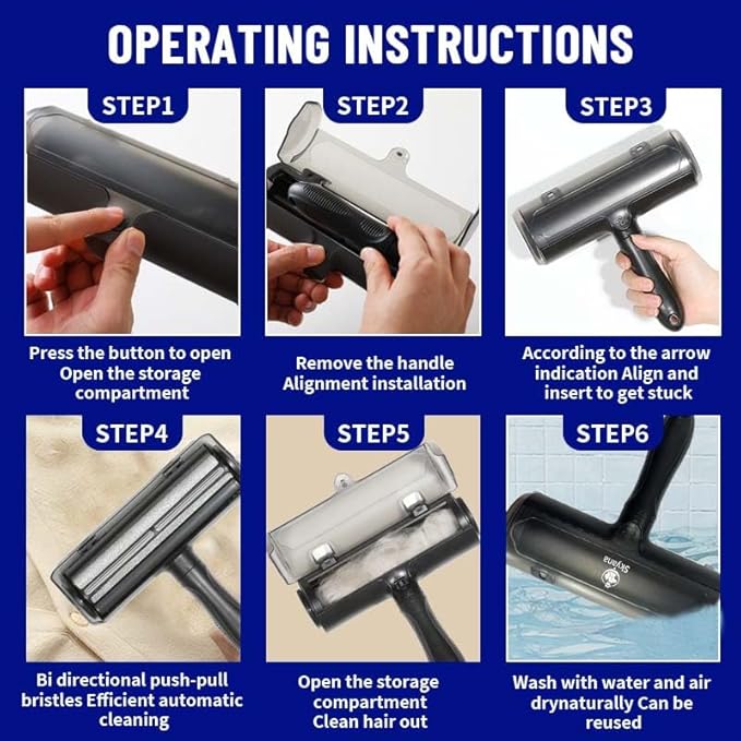 Skyana Pet Hair Roller Brush, Reusable Fur Removal Tool,Self-Cleaning Lint Roller for Dogs and Cats.Hair Removal for Fourniture,Couch,Carpet,Clothing,and Bedding (Black)