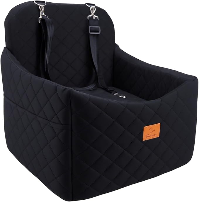 Dog Car Seats for Small Dogs, FurFrolic Memory Foam Dog Booster Seat for Small/Medium Dogs up to 35 lbs, Travel Pet Car Seat with Washable Detachable Cover, Storage Pockets, 2 Safety Belts (Black)
