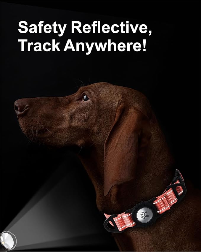 TagME Airtag Dog Collar,Waterproof Reflective Pet Collar with Airtag Holder,Soft Padded and Double D-Rings for Large Dogs,Baby Pink