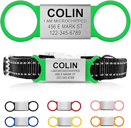Personalized Engraved Name Tag - Silent No Noise - Custom Slide On ID Tags for Dogs and Cats - Small, Medium, Large Sizes