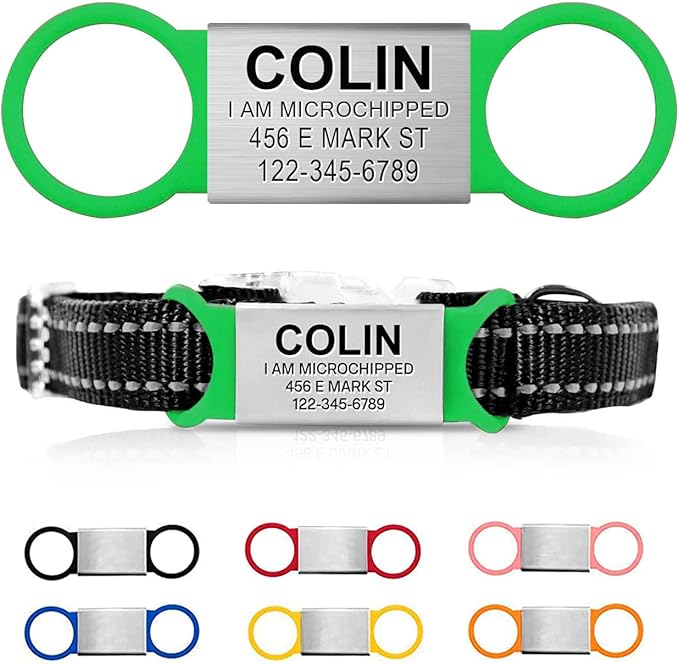 Personalized Dog Name Tag - No Noise - Engraved - Slide On Cat ID - Custom Collar Tags for Small, Medium, Large Dogs and Cats - Silent Puppy Identification