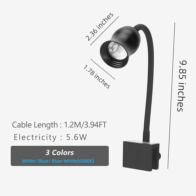 Aquarium Light Focus Light for Open Fish Tank Indoor LED Light Big Clip Lamp Adjustable Focus (White-Blue)