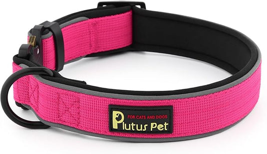 Plutus Pet Tactical Dog Collar, Reflective, Adjustable Heavy Duty Dog Collar, Soft Padded and Comfortable, for Small Medium and Large Dogs (Hot Pink, M)