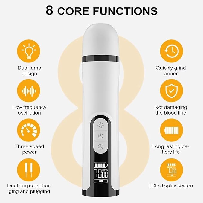 Upgrade Heusom Groom Pro Nail Grinder Cordless with LED Light & 3 Speeds, Dog Cat Nail Trimmer 2000mAh Long-Lasting Battery for Thick Nails for Dogs and Cats (1 Pc+2 Heads)