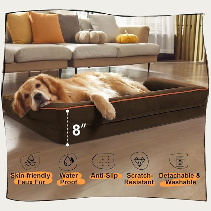 Large Dog Bed Orthopedic Washable - Extra Large XXXLarge Dogs, Orthopedic Coffee Jumbo Dog Bed with Waterproof Cover and Removable Egg Foam, Couch Bed Bolster