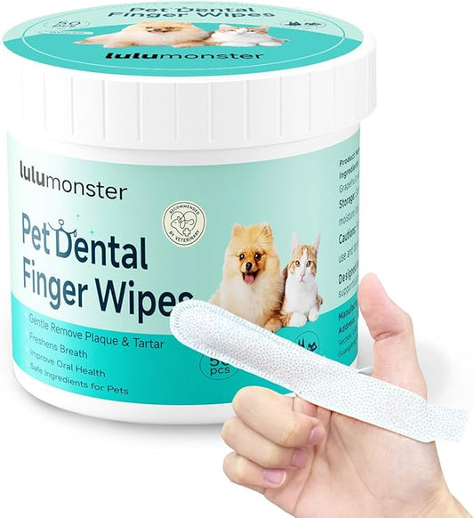 Pet Dental Finger Wipes for Dogs & Cats, Dog Teeth Cleaning Wipes Tooth Brushing Kit by Remove Plaque and Tartar & Freshens Breath Buildup No-Rinse Dog Finger Toothbrush