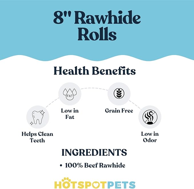 hotspot pets 8-9 Inch Large Rawhide Dog Chew Bones - Made from Grass Fed Cows - Great for Dental & Oral Care for Aggressive Chewers Large Dogs