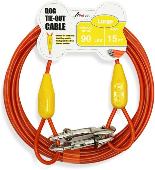 Petest 15ft Tie-Out Cable with Crimp Cover for Large Dogs Up to 90 Pounds