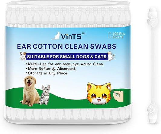 VinTS 100 PCS Cotton Dog Ear Cleaning Swabs, Pet’s Ear Infection Treatment Gourd-Shaped Swabs Prevent Accidental Injuries, Safer Cleaning for Dogs and Cats– Small Size.100% Cotton