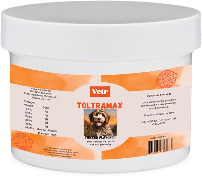 Vetr's Toltramax Toltrazuril Powder for Horses, Dogs, Cats, 100g (10.0%, Chicken)
