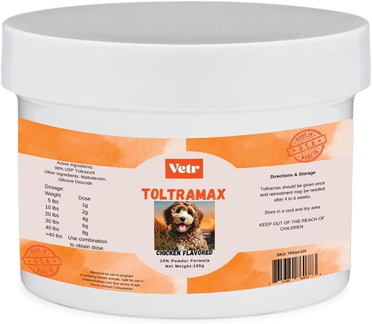 Vetr's Toltramax Toltrazuril Powder for Horses, Dogs, Cats, 100g (10.0%, Chicken)