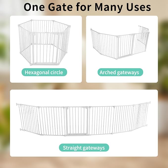 Extra Wide Baby Gate, 30" Tall 47" Wide Configurable Baby Gate Fireplace Safety Fence, Metal Pet Safety Playpen for Toddler/Pet/Dog Christmas Tree Fence (Whtie, 2-Panel)