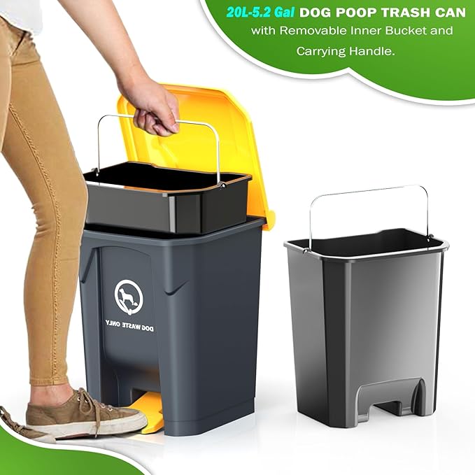 Outdoor Dog Poop Trash Can with Pooper Scooper & 60 Free Poop Bags -15 L/4 Gallon Dog Waste Trash Can Pet Waste Disposal Station with Inner Bucket - Metal Dog Pooper Scooper Great for All Sized Dogs