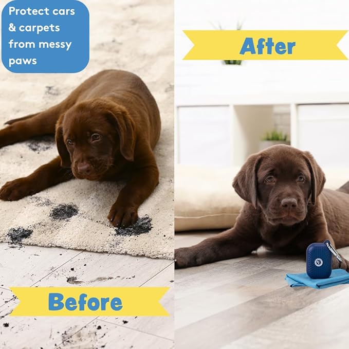 Sweet Paws Portable Dog Paw Towel, Lightweight & Super Absorbent Microfiber, Clips onto Leash, Quick Drying Towel for Dogs Paws with Silicone Case, Dry Dog’s Paws on The Go - Small - Rosy Glow