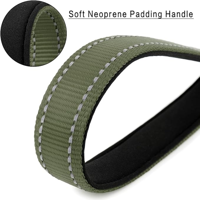 PLUTUS PET Short Dog Leash, Reflective Nylon Padded Handle, Strong Traffic Leash with Carabiner Clip, Perfect for Large or Medium Dogs (10”，Ranger Green)