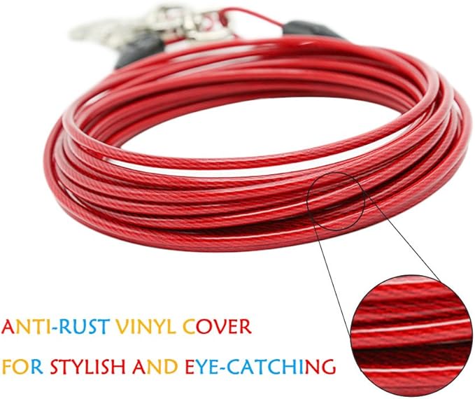 Petest 30ft Tie-Out Cable with Crimp Cover for Heavy Dogs Up to 125 Pounds Black & Red