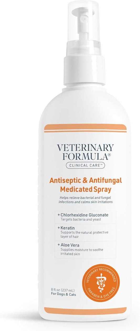 Veterinary Formula Clinical Care Antiseptic and Antifungal Medicated Spray for Dogs & Cats, 8 Fl Oz (1 Pack)