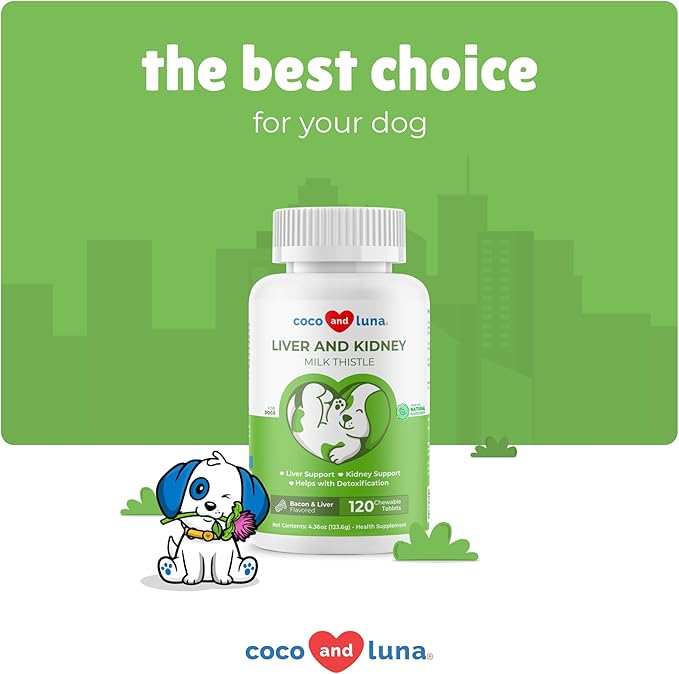 Milk Thistle for Dogs - 120 Chewable Tablets - Silymarin - Liver and Kidney Support with EPA & DHA - Detox - Liver Supplement for Dogs with Choline and L-Arginine