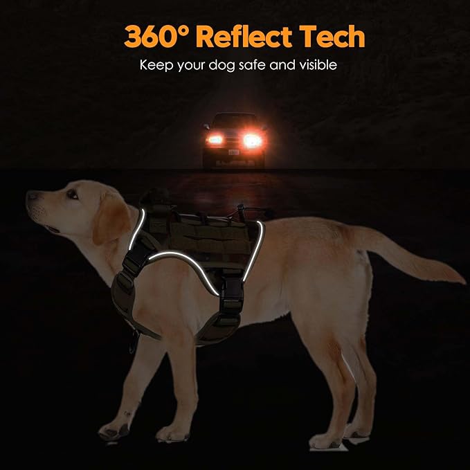 Heavy-Duty Tactical Dog Harness for Large Dogs, No Pull Adjustable Reflective Pet Vest with Molle System, K9 Military-Grade Control for Service Training, Outdoor & 10+ Breeds, Green Camo, Medium