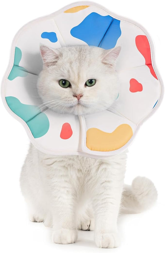 Avont Soft Cat Recovery Cone Collar, Adjustable Lightweight Kitten E-Collar for Small Dogs, Comfortable Neck Donut Stop Licking Scratching After Surgery -Cow(L)