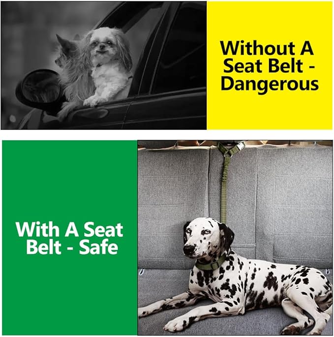 Plutus Pet Dog Seat Belt for Car Headrest, Reflective and Adjustable Restraint with Elastic Bungee for Safety, Vehicle Seatbelt Harness for Small Medium Large Dogs and Cats, Ranger Green