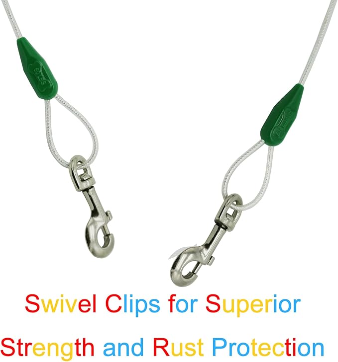 Petest 30ft Reflective Tie-Out Cable for Medium Dogs Up to 60 Pounds