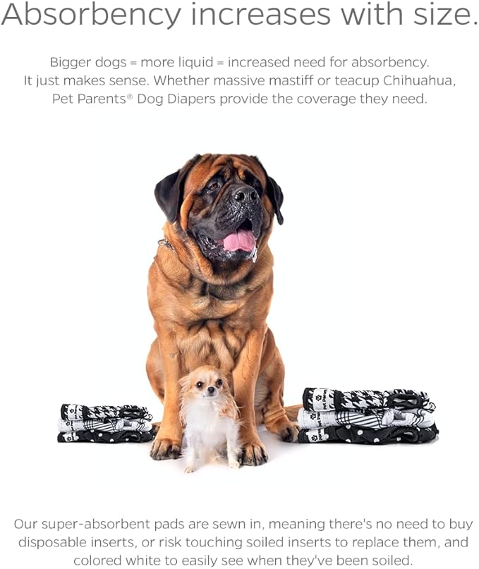 Pet Parents® Washable Dog Diapers (3pack) + Extendrs® of Durable Doggie Diapers, Premium Dog Diapers Female (Small, Luxe)
