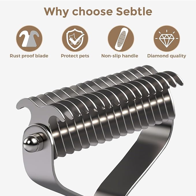 Undercoat Rake for Dogs - Professional Pet Shedding Dematting Comb with Wood Handle, Stainless Steel Blades for Pet Cats Dogs Matted Hair Tangles Removing