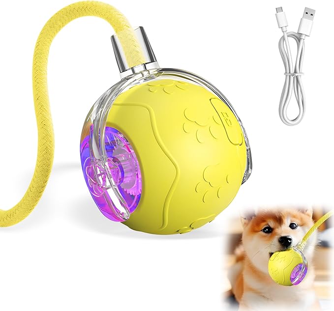 Interactive Cat Toys for Indoor Cats, 2025 New Interactive Cat Toys, Intelligent Automatic Rolling Pet Ball, Automatic Obstacle Avoidance Cat Toy Ball with Rope, Three Modes Adjustment (yellow)