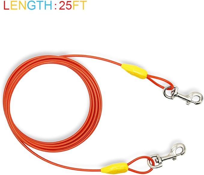Petest 25ft Tie-Out Cable with Crimp Cover for Large Dogs Up to 90 Pounds