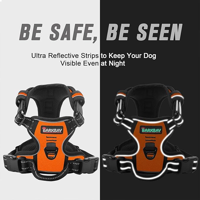 BARKBAY No Pull Dog Harness Front Clip Heavy Duty Reflective Easy Control Handle for Large Dog Walking(Orange,M)
