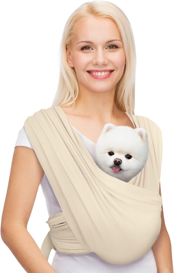Dog Carriers for Small Dogs, Front Facing Dog Sling Carrier, Hands Free Cat Carrier, Size Adjustable, Reducing Back Pain, Premium Cotton, Safe and Soft Dog Carrier (Regular, Beige)