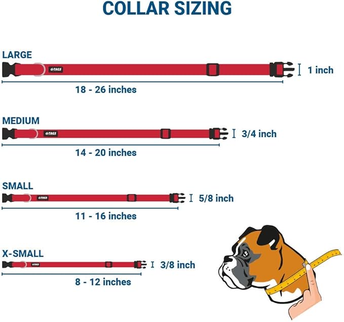 GoTags Personalized Dog Collar with Nameplate, Adjustable Dog Collar with Custom Engraved Slide On Pet ID Tag in Stainless Steel, Silent, No Noise Dog Tag for Large Medium and Small (Red, Medium)