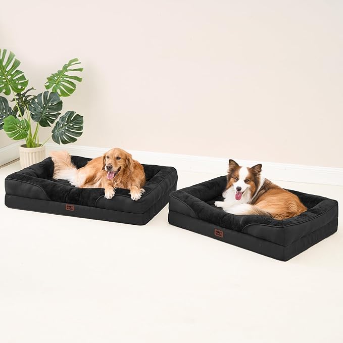 EHEYCIGA Memory Foam Dog Bed for Medium Size, Orthopedic Dog Sofa with Sides and Waterproof Liner, Washable Bolster Pet Couch with Removable Cover, 30x20x6.5 Inch, Black