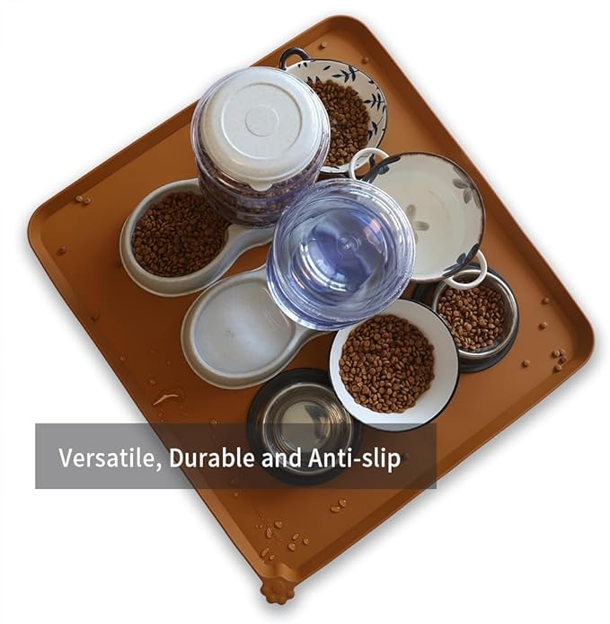 Hoki Found XX-Large Non Slip Silicone Pet Food Mats - Bowl Mats Tray - Feeding Mat for Carpet, Dogs, Cats - Waterproof - Butterscotch