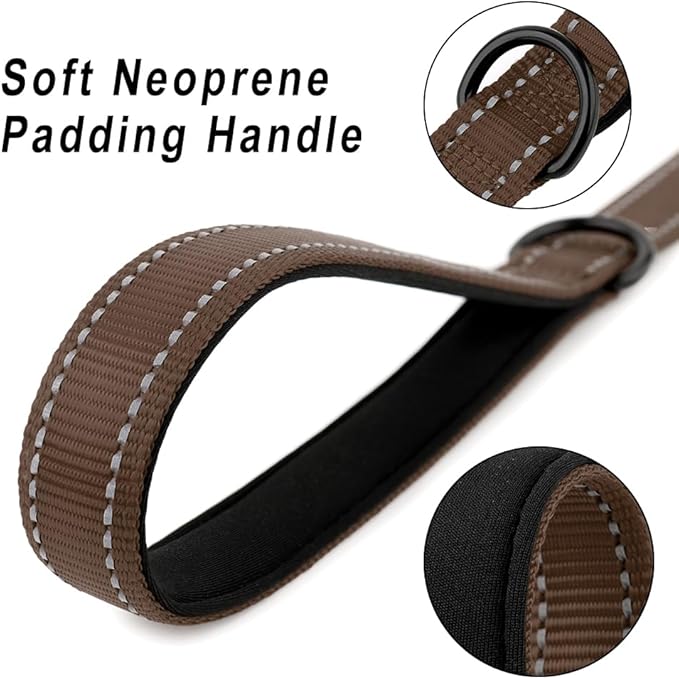 PLUTUS PET Short Training Dog Leash with Padded Handle for Medium Large Dogs,18 Inch Heavy Duty Strong Traffic Leash with Carabiner Clip for Climbing Walking or Guiding Blind(18”，Chocolate)